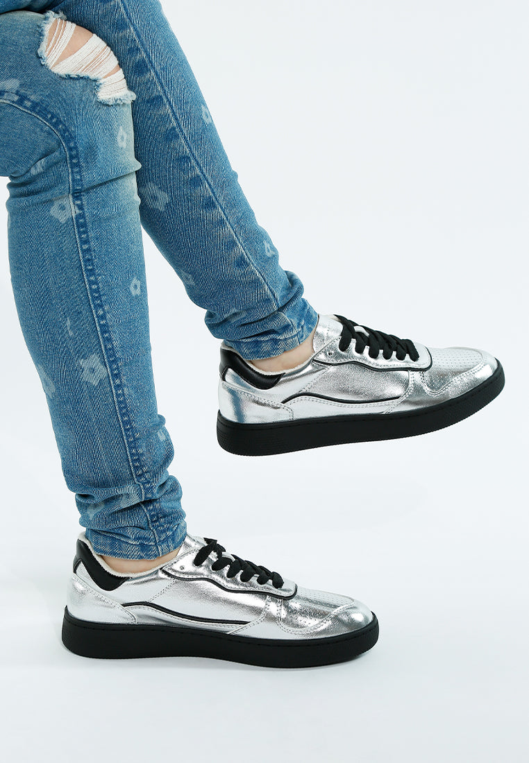 Kyniska Metallic Faux Leather Everyday Sneakers LuxuryLifeWay Online Store