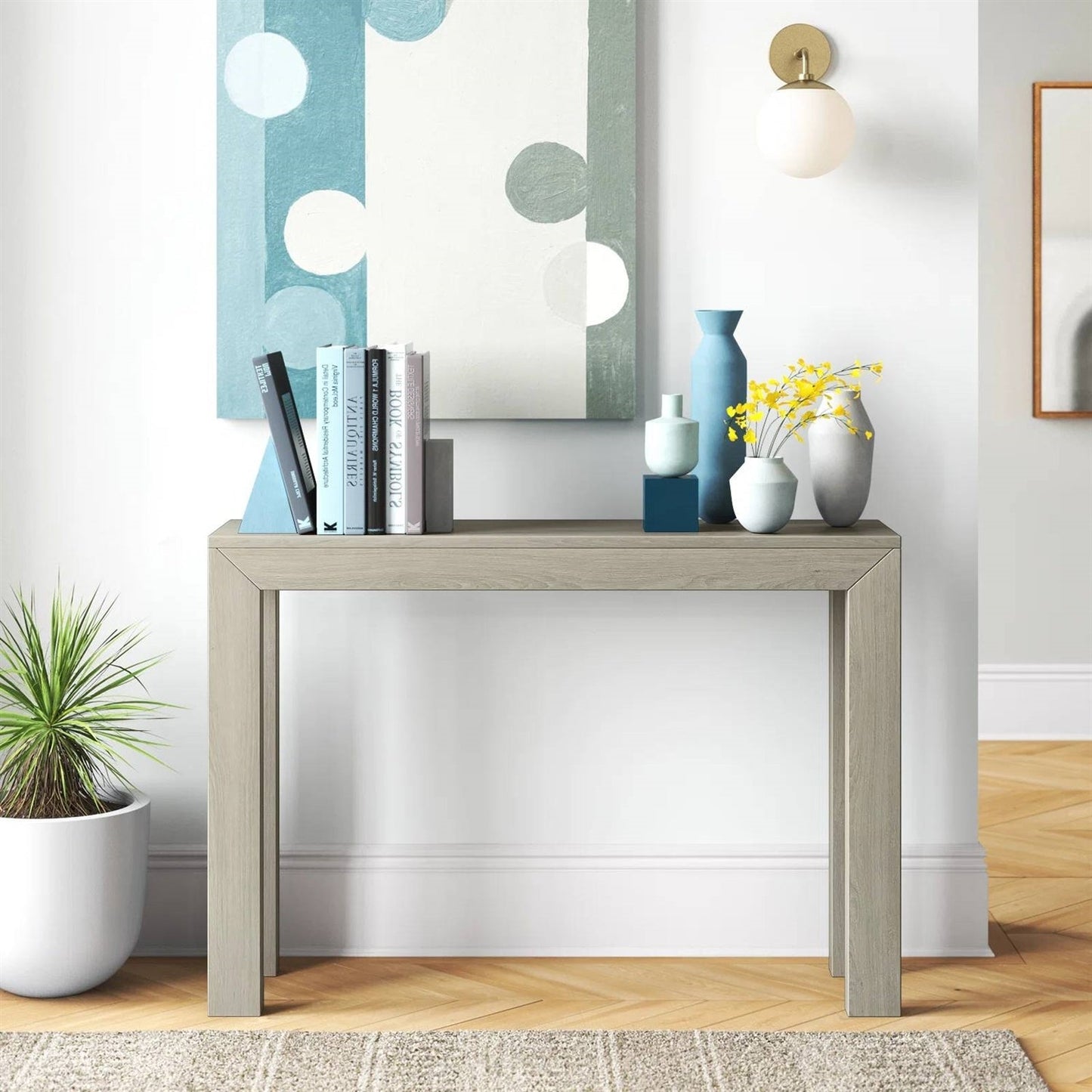 Solid Wood Modern Accent Console Table / Sofa Table in Beige Seashell Finish LuxuryLifeWay Online Store