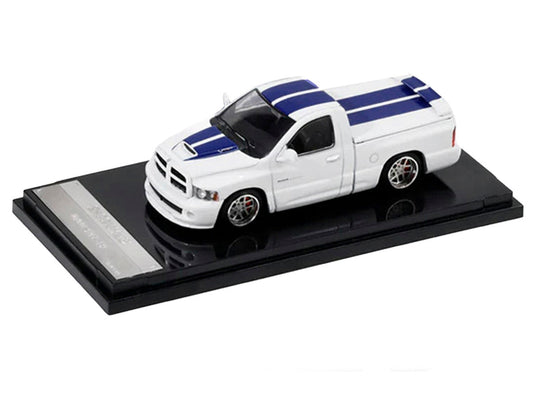 2003 Dodge Ram SRT-10 Pickup Truck White with Blue Stripes 1/64 Diecast Model Car by Shoom64 Models LuxuryLifeWay Online Store