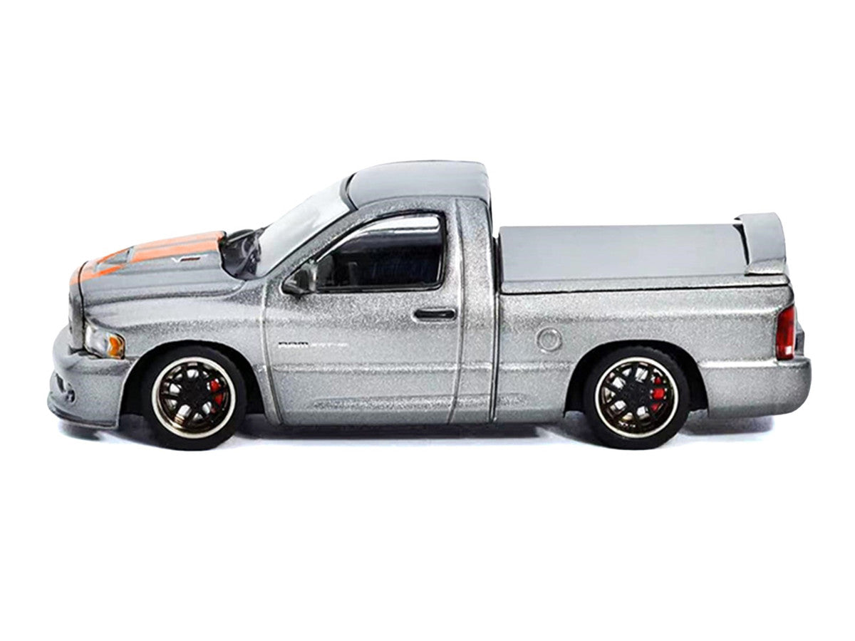 2003 Dodge Ram SRT-10 Pickup Truck Gray Metallic with Orange Stripes 1/64 Diecast Model Car by Shoom64 Models LuxuryLifeWay Online Store