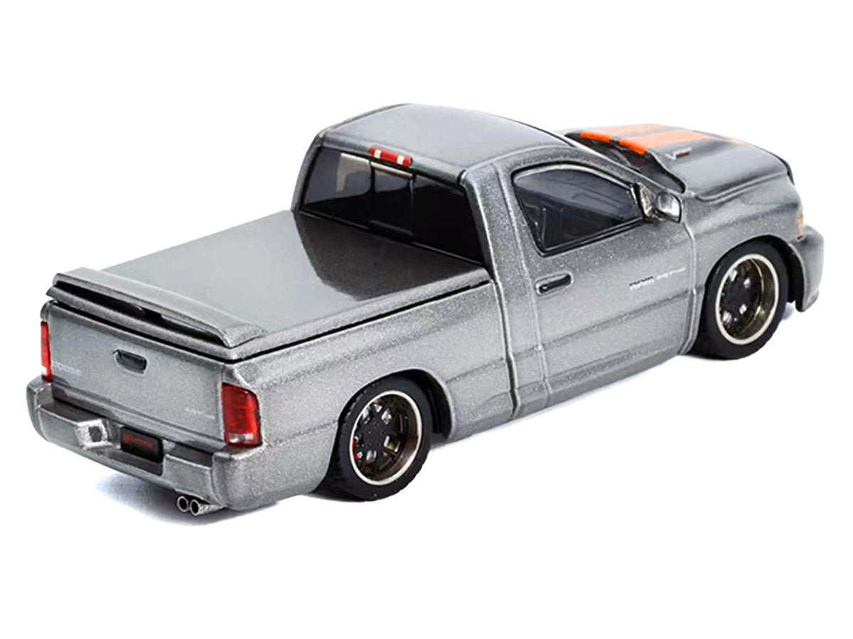 2003 Dodge Ram SRT-10 Pickup Truck Gray Metallic with Orange Stripes 1/64 Diecast Model Car by Shoom64 Models LuxuryLifeWay Online Store