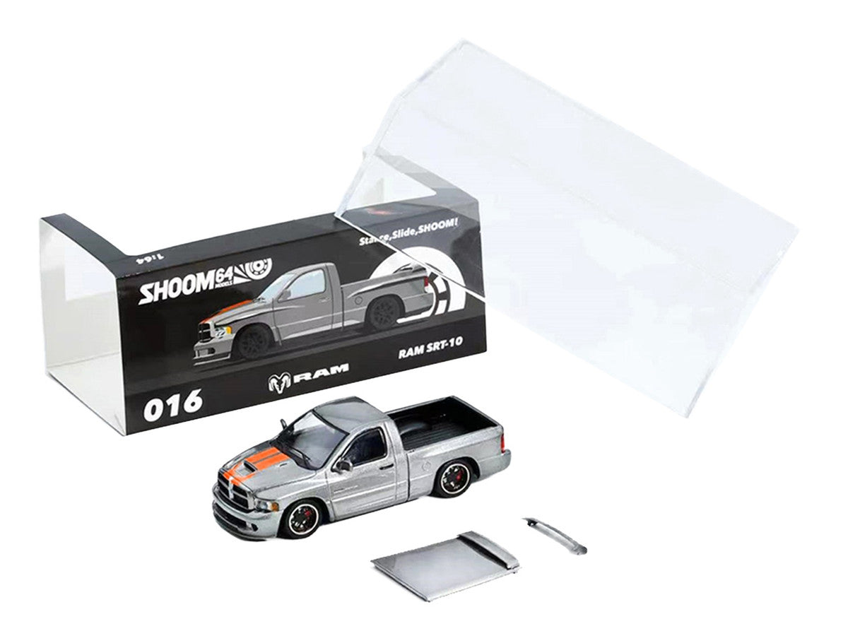 2003 Dodge Ram SRT-10 Pickup Truck Gray Metallic with Orange Stripes 1/64 Diecast Model Car by Shoom64 Models LuxuryLifeWay Online Store