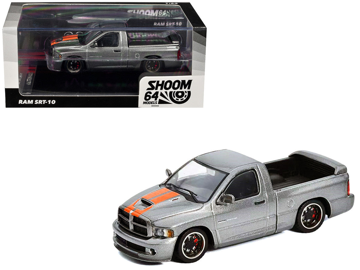 2003 Dodge Ram SRT-10 Pickup Truck Gray Metallic with Orange Stripes 1/64 Diecast Model Car by Shoom64 Models LuxuryLifeWay Online Store