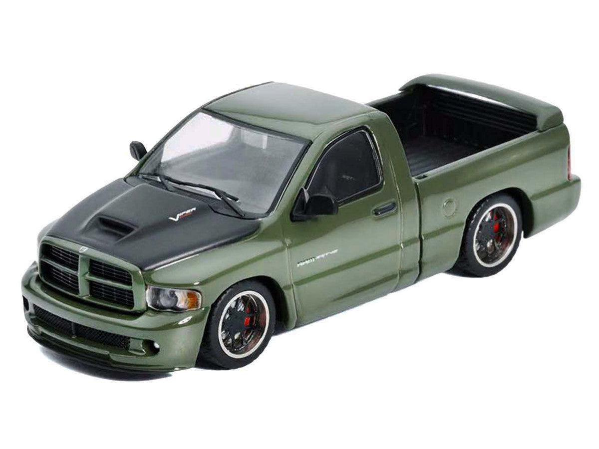 2003 Dodge Ram SRT-10 Pickup Truck Green Metallic with Matt Black Hood 1/64 Diecast Model Car by Shoom64 Models LuxuryLifeWay Online Store