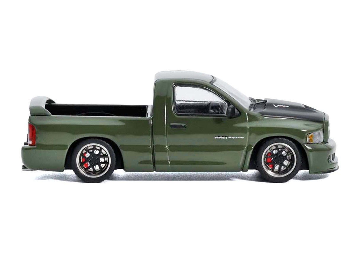 2003 Dodge Ram SRT-10 Pickup Truck Green Metallic with Matt Black Hood 1/64 Diecast Model Car by Shoom64 Models LuxuryLifeWay Online Store