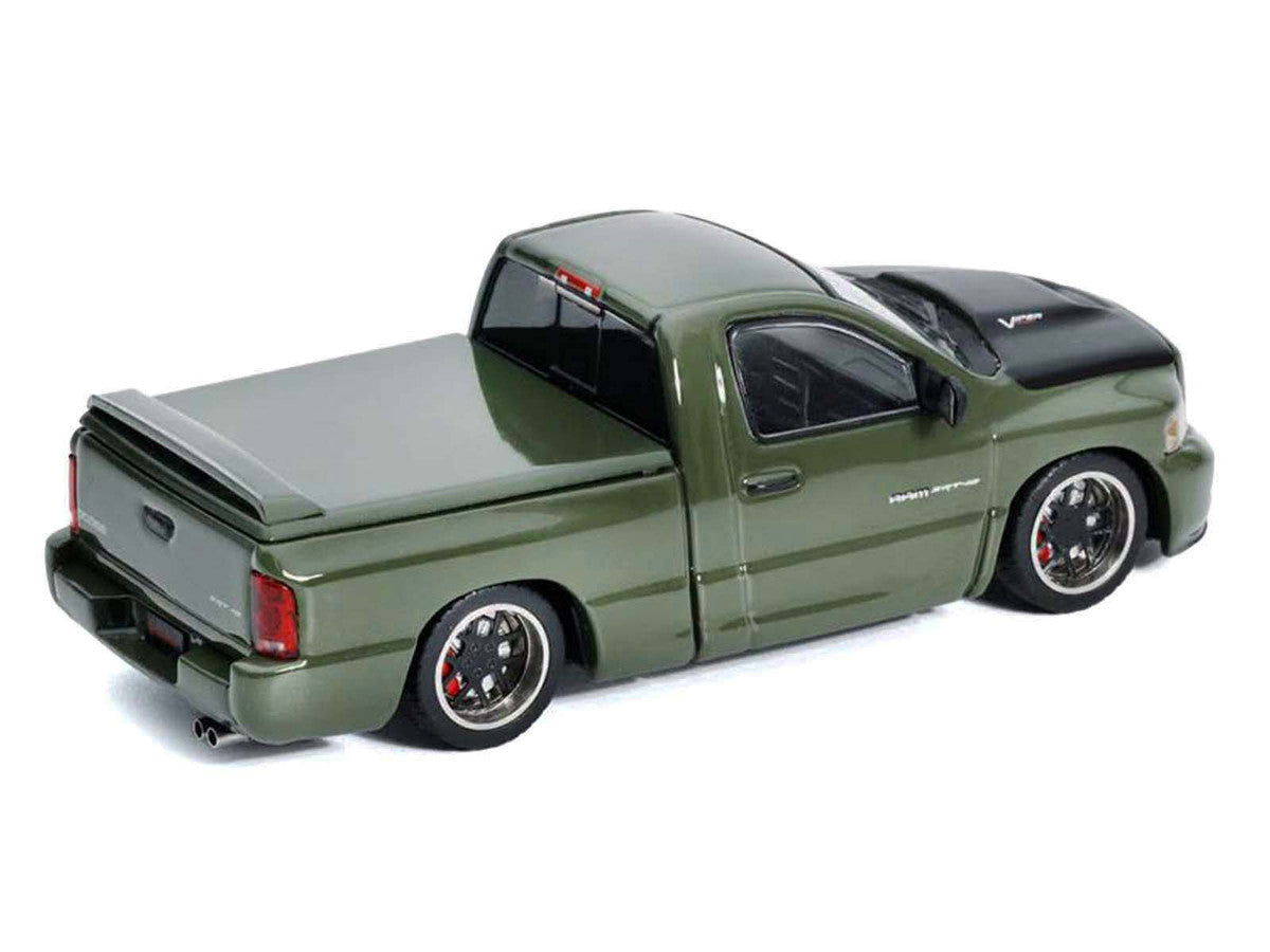 2003 Dodge Ram SRT-10 Pickup Truck Green Metallic with Matt Black Hood 1/64 Diecast Model Car by Shoom64 Models LuxuryLifeWay Online Store