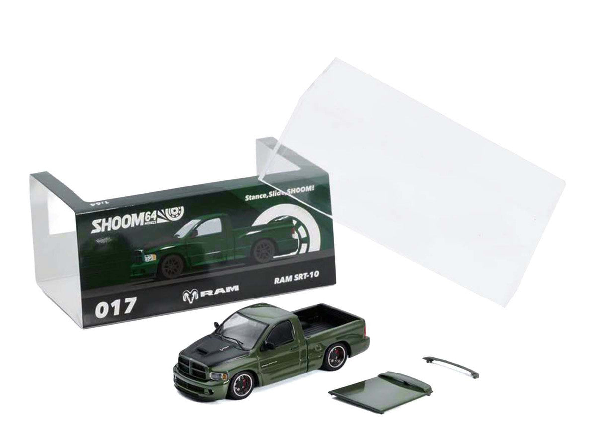 2003 Dodge Ram SRT-10 Pickup Truck Green Metallic with Matt Black Hood 1/64 Diecast Model Car by Shoom64 Models LuxuryLifeWay Online Store
