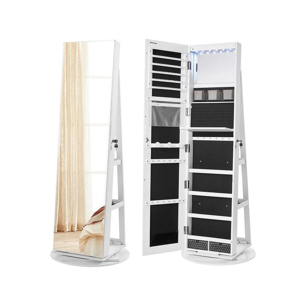 White Jewelry Cabinet Armoire Organizer Freestanding Rotating Mirror LuxuryLifeWay Online Store