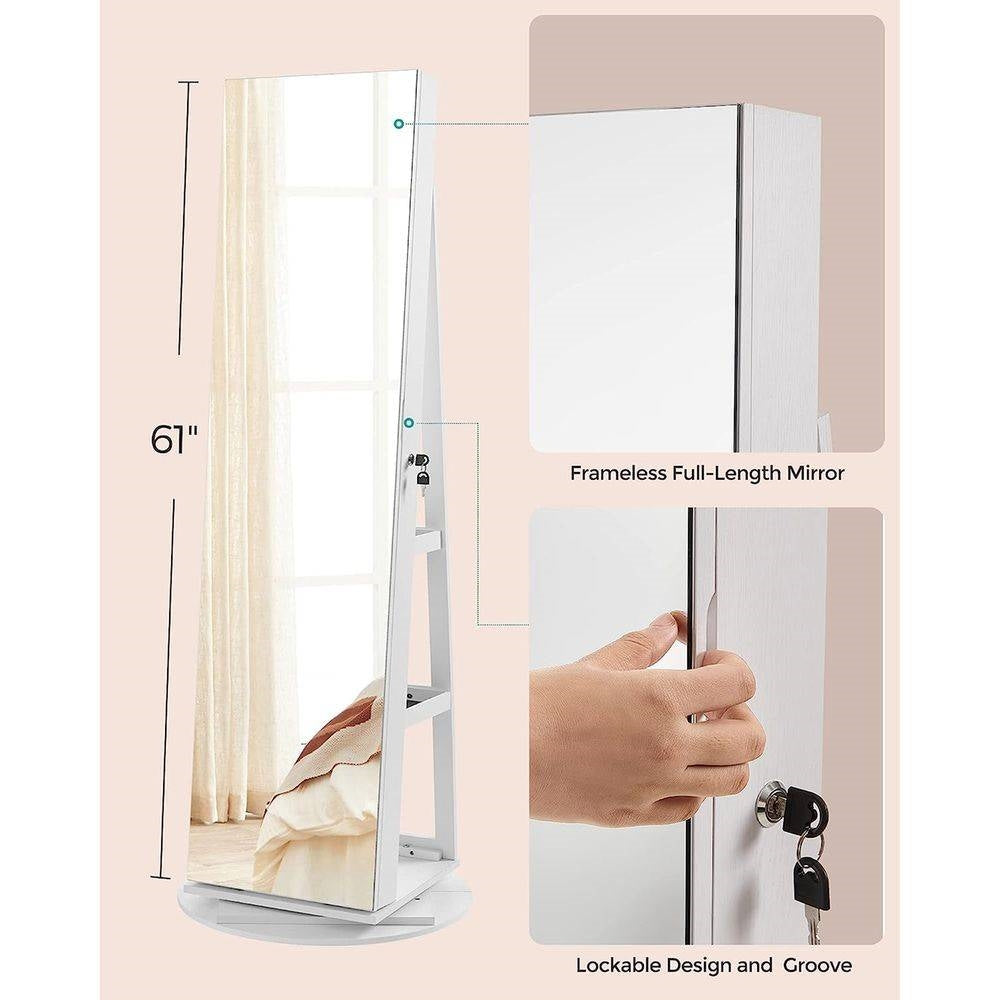 White Jewelry Cabinet Armoire Organizer Freestanding Rotating Mirror LuxuryLifeWay Online Store