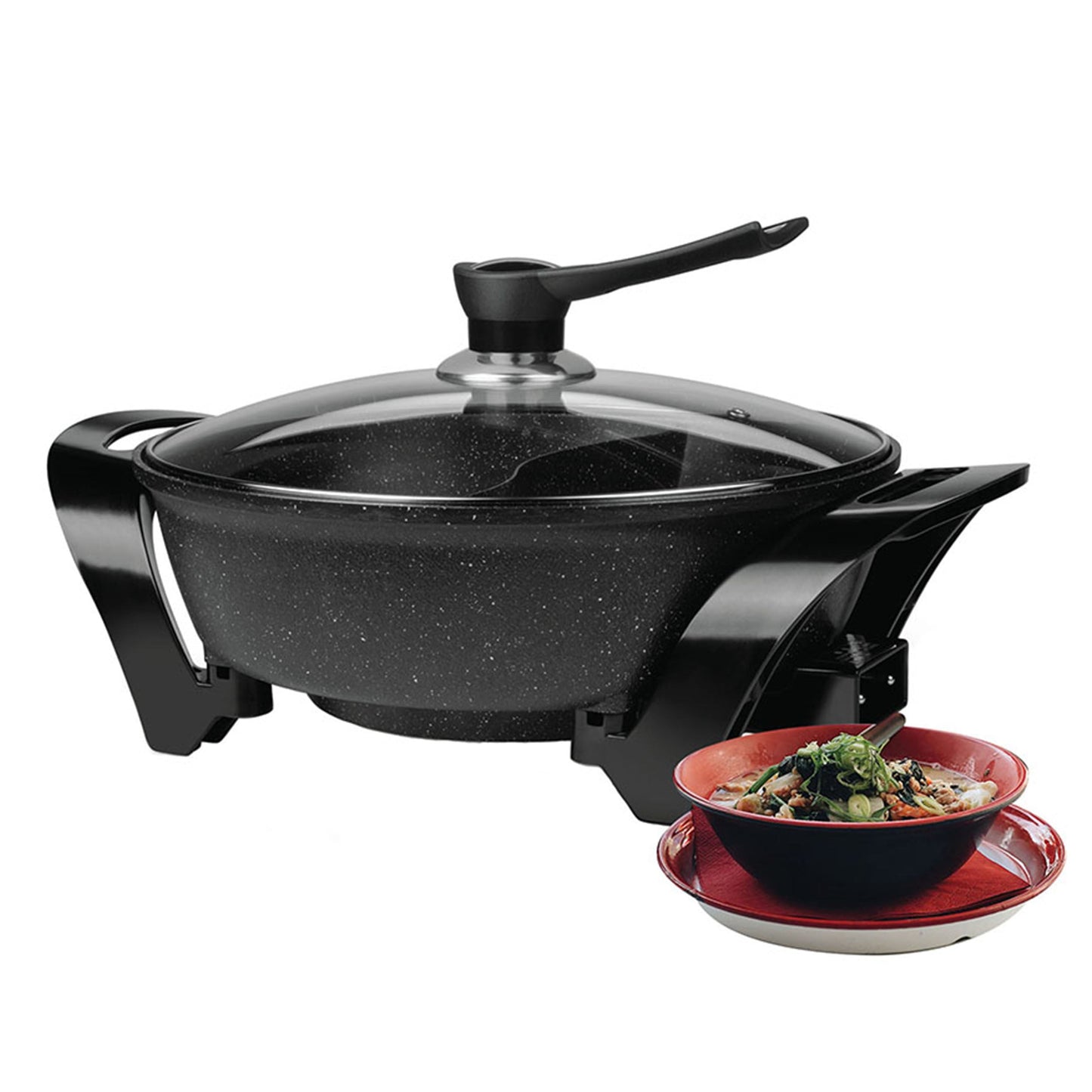 Brentwood Electric Non-Stick 6Qt Shabu Shabu Pot with Divider in Black LuxuryLifeWay Online Store