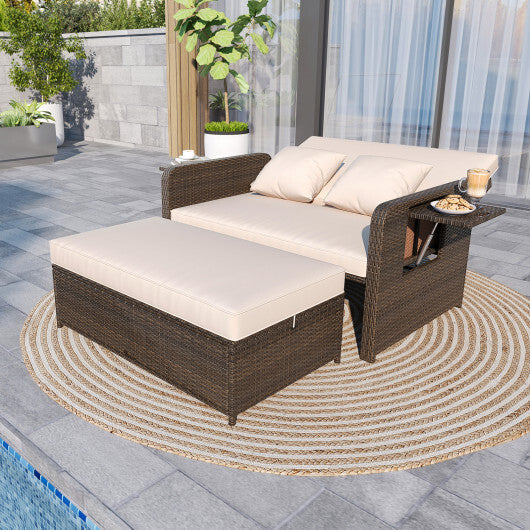 ?SMS Only?Premium Adjustable Outdoor Patio Daybed Set with Cushions and Storage Ottoman LuxuryLifeWay Online Store