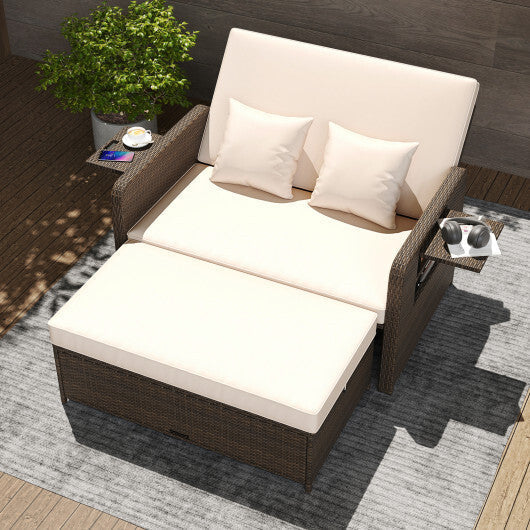 ?SMS Only?Premium Adjustable Outdoor Patio Daybed Set with Cushions and Storage Ottoman LuxuryLifeWay Online Store