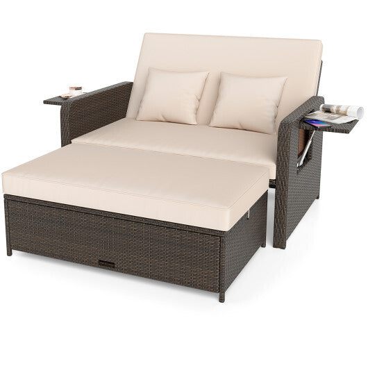 ?SMS Only?Premium Adjustable Outdoor Patio Daybed Set with Cushions and Storage Ottoman LuxuryLifeWay Online Store