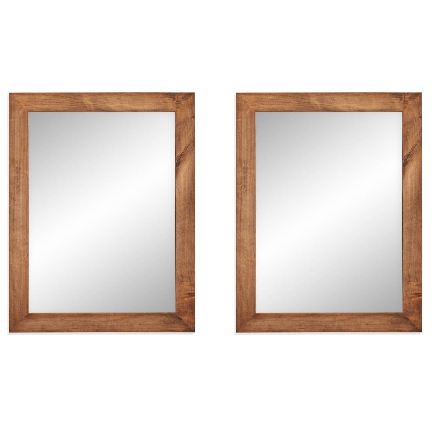 Set of 2 Modern Farmhouse Mirror Set Distressed Brown Wood Frame 31 x 24 inch LuxuryLifeWay Online Store
