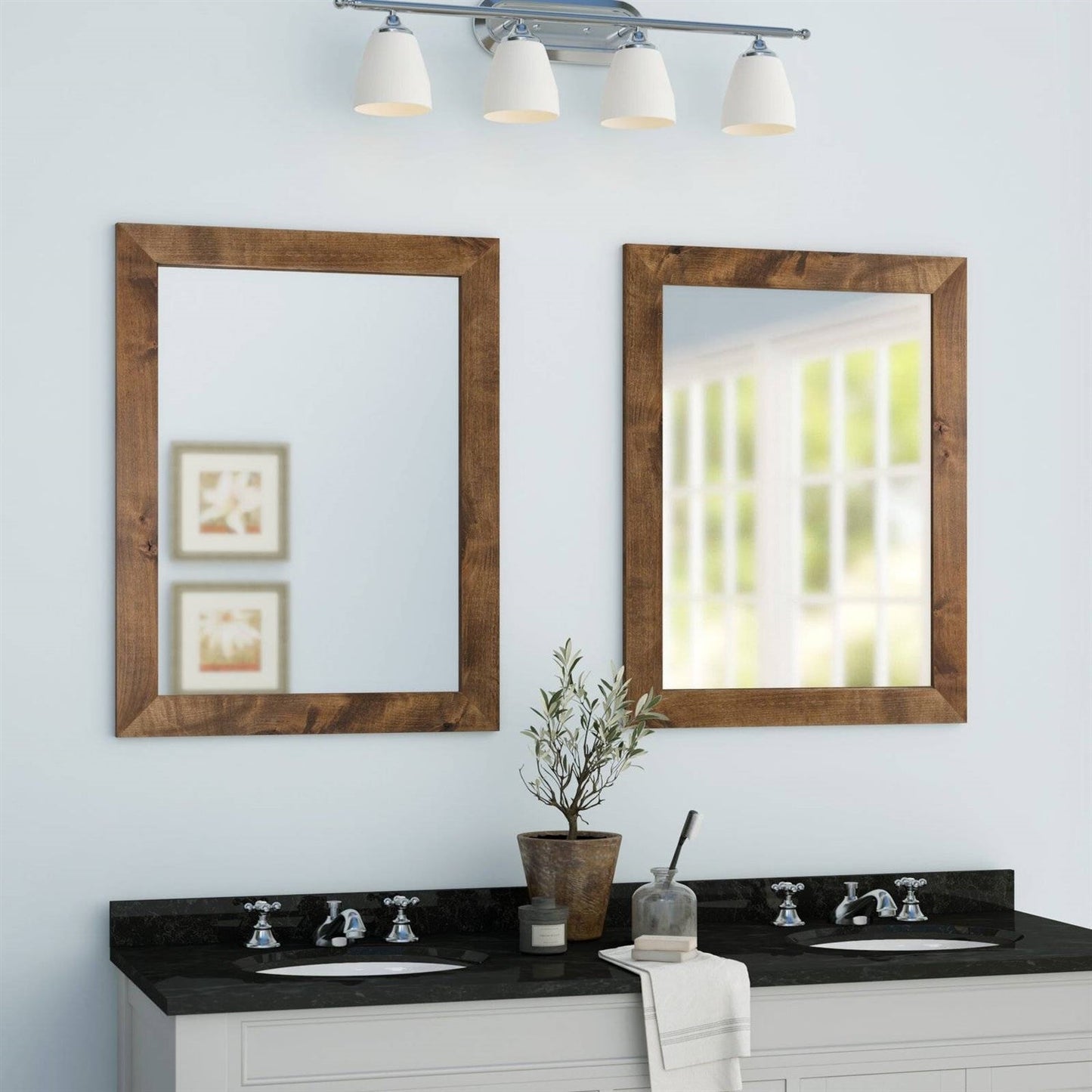 Set of 2 Modern Farmhouse Mirror Set Distressed Brown Wood Frame 31 x 24 inch LuxuryLifeWay Online Store