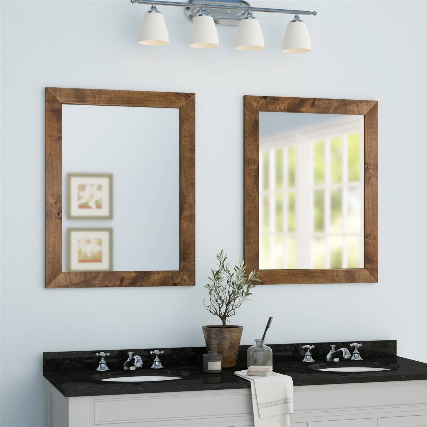 Set of 2 Modern Farmhouse Mirror Set Distressed Brown Wood Frame 31 x 24 inch LuxuryLifeWay Online Store