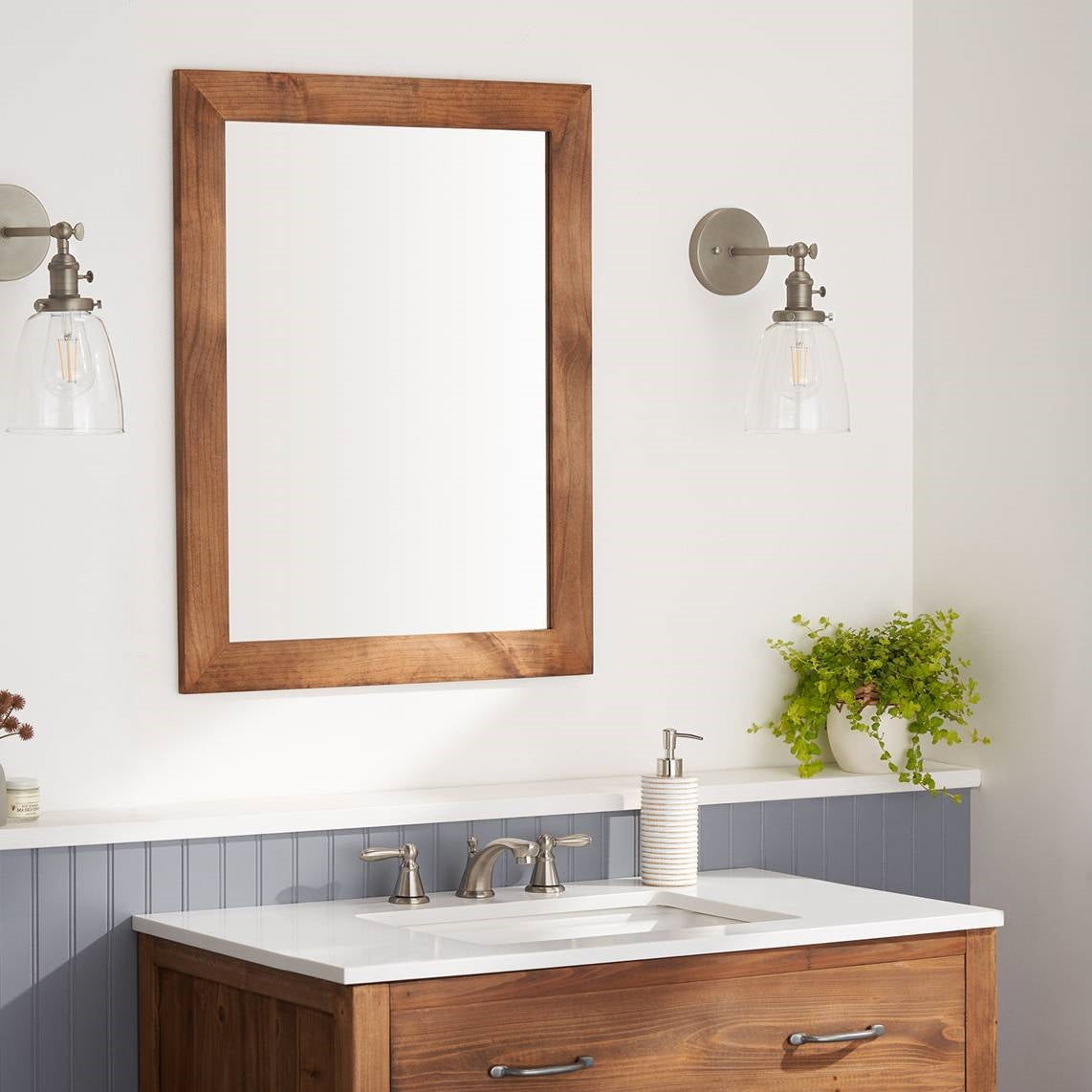 Set of 2 Modern Farmhouse Mirror Set Distressed Brown Wood Frame 31 x 24 inch LuxuryLifeWay Online Store