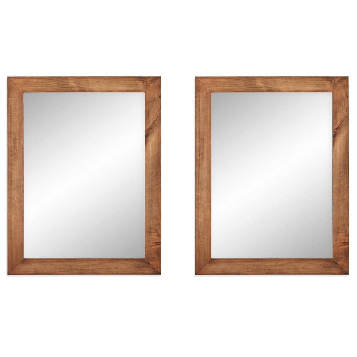 Set of 2 Modern Farmhouse Mirror Set Distressed Brown Wood Frame 31 x 24 inch