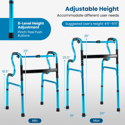 One-Button Folding Aluminum Walking Frame Walker LuxuryLifeWay Online Store
