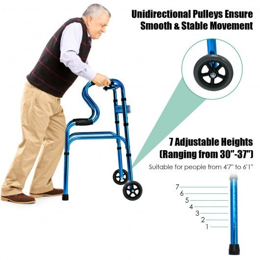 Aluminum Heavy-Duty Folding Wheeled Stand-Assist Walker-Blue - Color: Blue LuxuryLifeWay Online Store