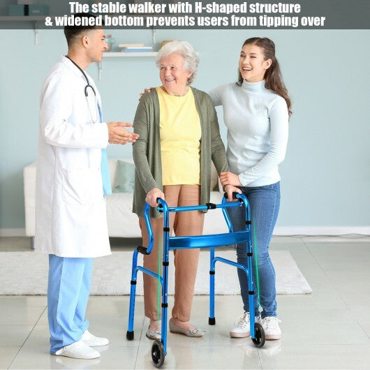 Aluminum Heavy-Duty Folding Wheeled Stand-Assist Walker-Blue LuxuryLifeWay Online Store