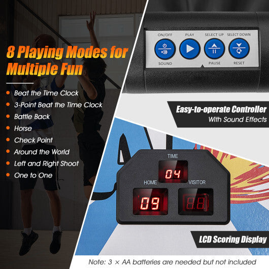 Foldable Double Electronic Basketball Game with 4 Balls Indoor-Gray