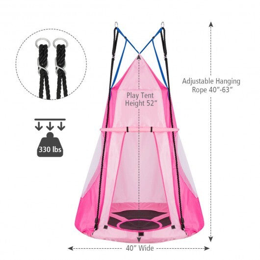 2-in-1 40 Inch Kids Hanging Chair Detachable Swing Tent Set-Pink - Color: Pink LuxuryLifeWay Online Store