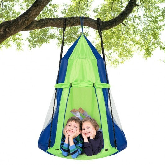 2-in-1 40 Inch Kids Hanging Chair Detachable Swing Tent Set-Green