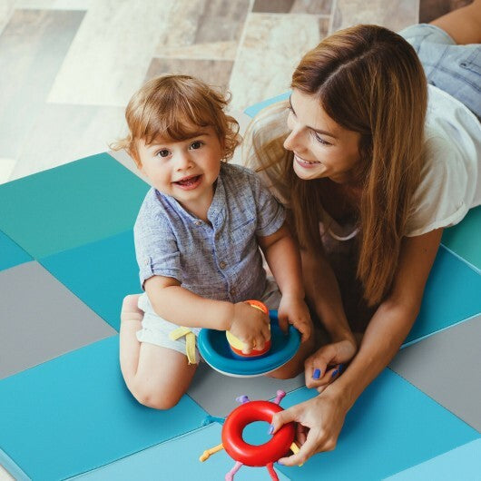 58 Inch Toddler Foam Play Mat Baby Folding Activity Floor Mat-Light Blue - Color: Light Blue LuxuryLifeWay Online Store