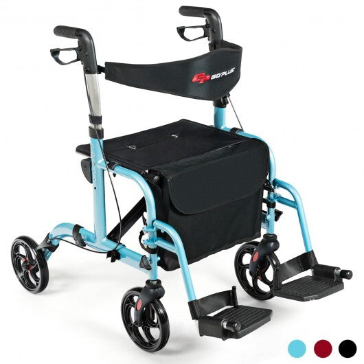 2-in-1 Adjustable Folding Handle Rollator Walker with Storage Space-Blue LuxuryLifeWay Online Store