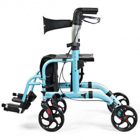 2-in-1 Adjustable Folding Handle Rollator Walker with Storage Space-Blue LuxuryLifeWay Online Store