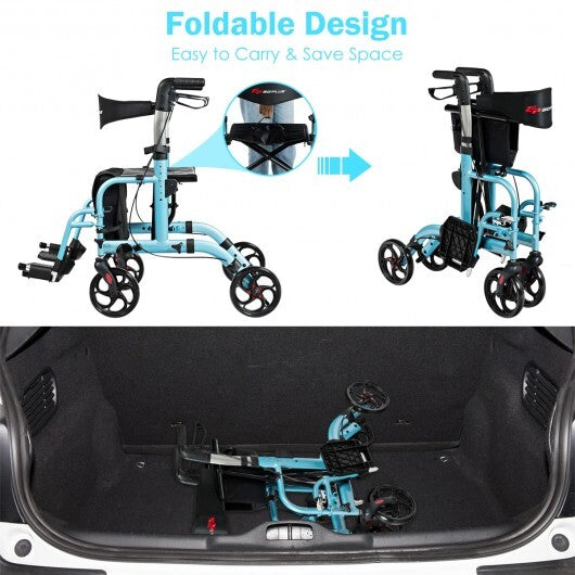 2-in-1 Adjustable Folding Handle Rollator Walker with Storage Space-Blue LuxuryLifeWay Online Store