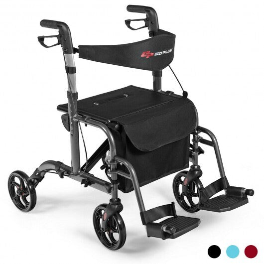 2-in-1 Adjustable Folding Handle Rollator Walker with Storage Space-Blue LuxuryLifeWay Online Store