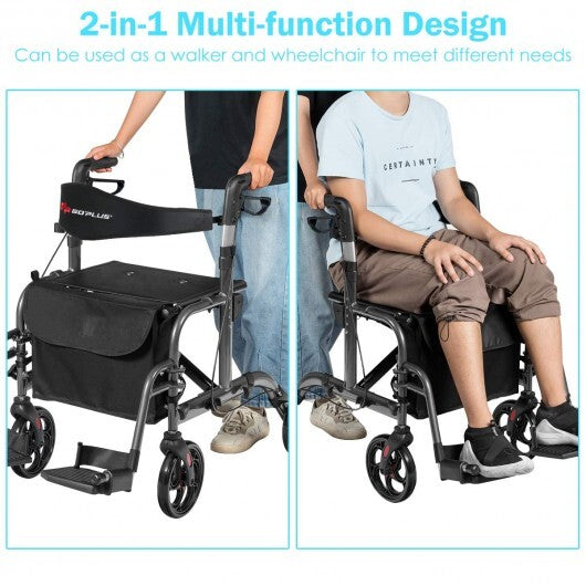 2-in-1 Adjustable Folding Handle Rollator Walker with Storage Space-Blue LuxuryLifeWay Online Store