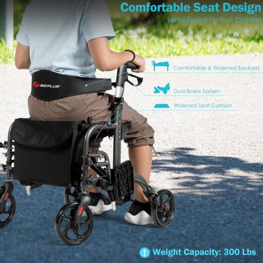 2-in-1 Adjustable Folding Handle Rollator Walker with Storage Space-Blue LuxuryLifeWay Online Store