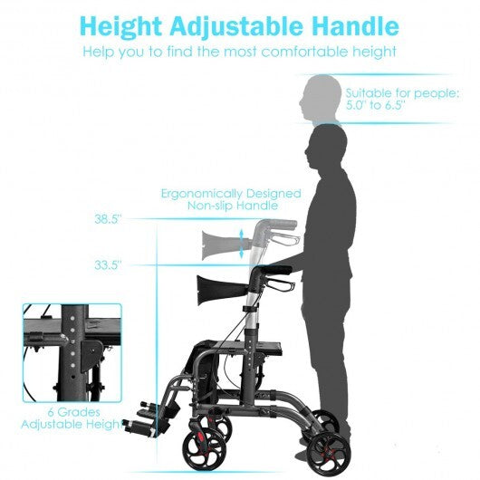 2-in-1 Adjustable Folding Handle Rollator Walker with Storage Space-Blue LuxuryLifeWay Online Store
