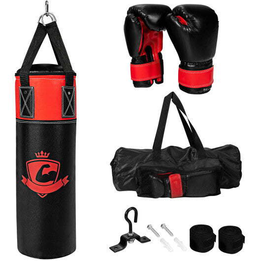 11 Pounds Kids Hanging Punching Bag Set with Punching Gloves-Black LuxuryLifeWay Online Store