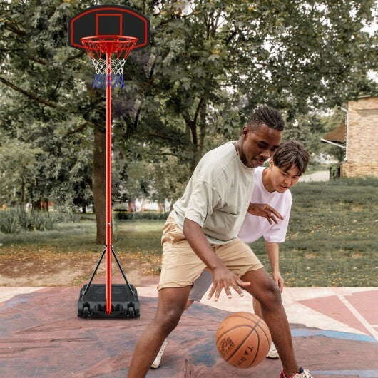 Adjustable Basketball Hoop System Stand Portable with 2 Wheels Fillable Base-Black & Red
