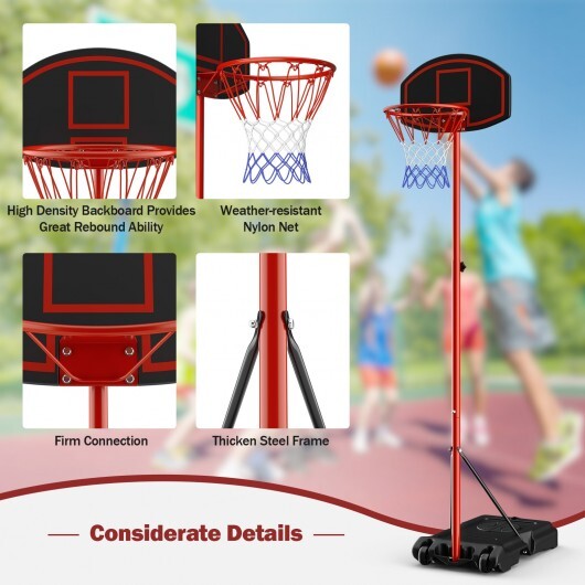 Adjustable Basketball Hoop System Stand Portable with 2 Wheels Fillable Base-Black & Red
