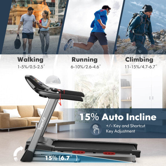 4.75 HP Folding Treadmill with Auto Incline and 20 Preset Programs-Black LuxuryLifeWay Online Store