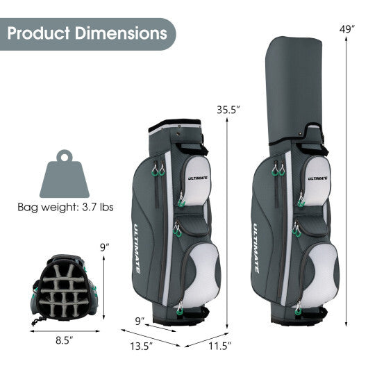 14 Dividers Golf Cart Bag with 7 Zippered Pocket