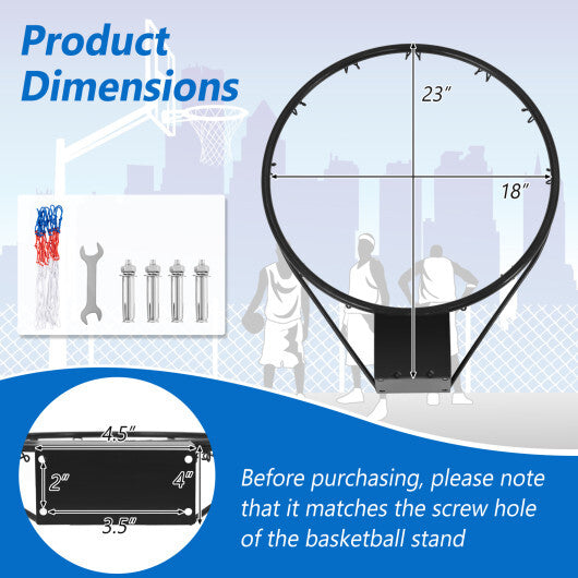 18 Inch Basketball Rim Goal Replacement with All Weather Net and Mounting Hardware-Black LuxuryLifeWay Online Store