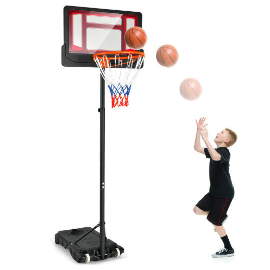4.3-8.2 FT Portable Basketball Hoop with Adjustable Height and Wheels-Red LuxuryLifeWay Online Store