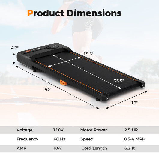 2.5HP Under Desk Treadmill with Remote Control for Home Office-Black LuxuryLifeWay Online Store