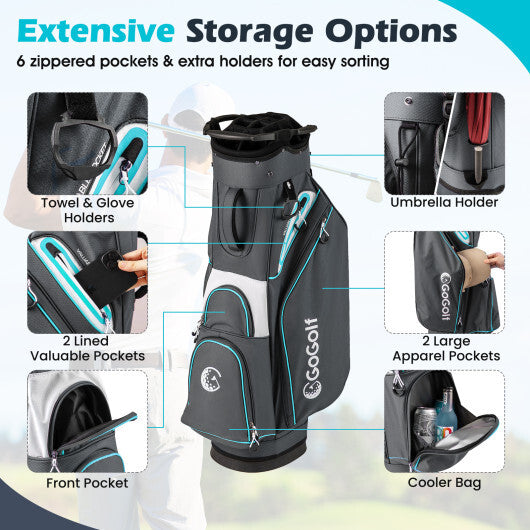 Golf Cart Bag Lightweight Portable Golf Club Organizer Bag-Gray LuxuryLifeWay Online Store