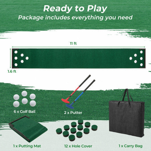 11 FT Indoor Outdoor Putting Green Mat with 2 Adjustable Putters and 6 Balls LuxuryLifeWay Online Store