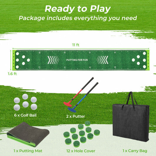 11 FT Putting Green Mat with 2 Adjustable Putters and 6 Balls LuxuryLifeWay Online Store