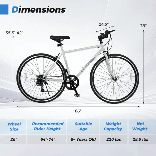 26 Inch Mountain Bike Adjustable with 6-Speed and All-terrain Rubber Wheels-Gray - Color: Gray - Size: 26 inches LuxuryLifeWay Online Store
