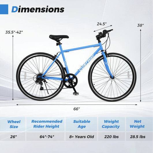 26 Inch Mountain Bike Adjustable with 6-Speed and All-terrain Rubber Wheels-Blue - Color: Blue - Size: 26 inches LuxuryLifeWay Online Store
