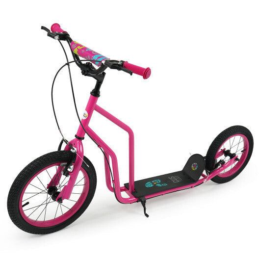 Youth Scooter with Adjustable Handlebar and 16/14-Inch Inflatable Wheels for Age 8+ Years Old-Black